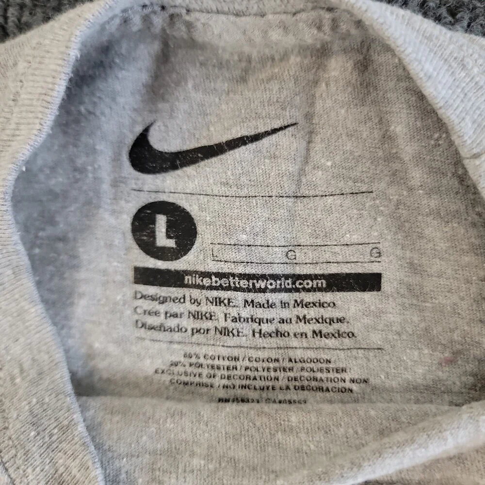 Boys The Nike Tee Gray athletic cut w/ RED Swoosh Logo Large
